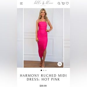 Privy -  Harmony Ruched Midi Dress - Hot Pink - Size L
